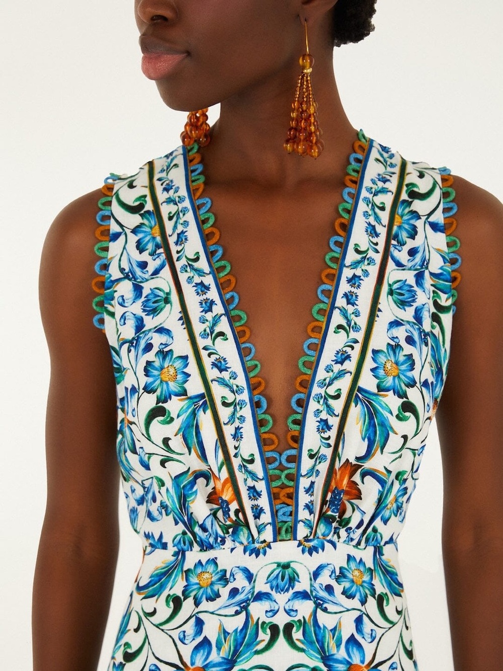 Farm Rio Off-White Flora Tile Scallop Maxi Dress - Picture 2 of 6